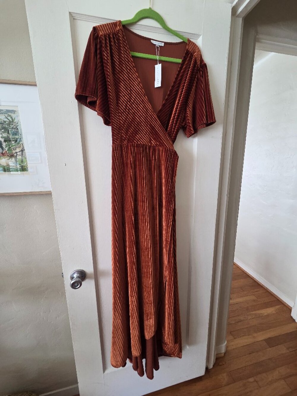 NWT Baltic Born Midi Wrap Dress in Velvet, Dark Orange